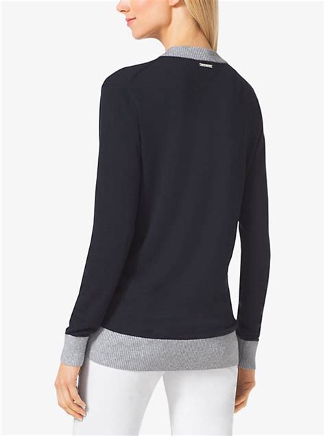 michael kors metallic trim v neck sweater